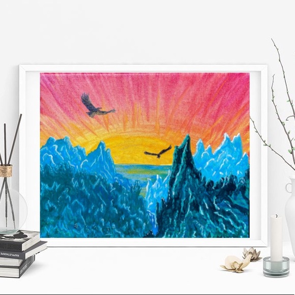 Canvas Art Paint Sunrise sun ocean rocks Wall arts - Picture 10 of 12